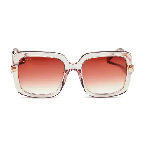 DIFF Sandra Oversized Square Sunglasses for Women, Light Pink Crystal + Dusk Gradient
