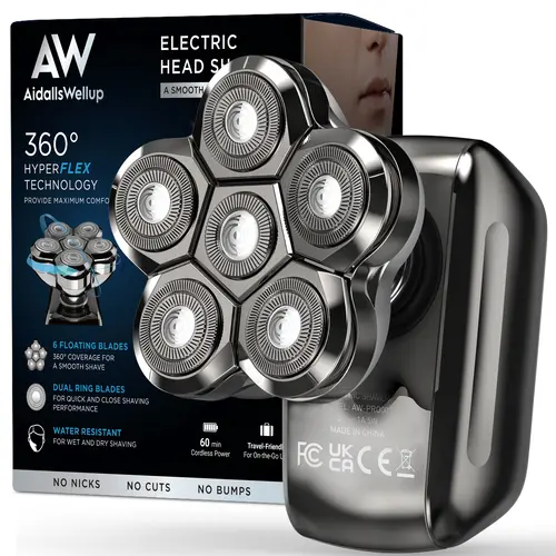 AidallsWellup Waterproof Bald Head Shaver - Cordless, Rechargeable Electric Shaver for Skull, Close, Comfortable Shave for Bald Men, Cordless Shaver, Rechargeable Head Shaver