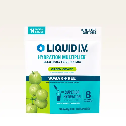 Liquid I.V. Sugar-Free Hydration Multiplier - Green Grape - Hydration Powder Packets | Electrolyte Powder Drink Mix | Convenient Single-Serving Sticks | 8 Vitamins & Nutrients | 1 Pack (14 Servings)