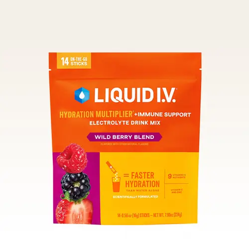 Liquid I.V. Hydration Multiplier +Immune Support - Wild Berry Blend - Hydration Powder Packets | Electrolyte Powder Drink Mix | Convenient Single-Serving Sticks | 5x Daily Value of Vitamin C |1 Pack (14 Servings)​