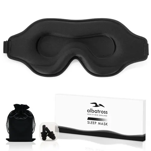 Albatross Health 3D Latex-Free Sleeping Face Mask - Lash Extension Friendly, Adjustable Buckle Strap, Portable Black Mask, Night Self-Care Travel Accessory, Unisex Gift