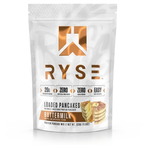 RYSE Loaded Protein Pancake & Waffle Mix - Naturally Sweetened Breakfast with 21g Protein, 3g MCTs & 2g Fiber - No Added Sugar - 6 Servings