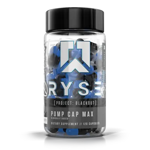 RYSE Project Blackout Pump Cap Max - Pre Workout Nitric Oxide Booster Supplement for Men - Pumps & Blood Flow - 30 Servings (120 Capsules)