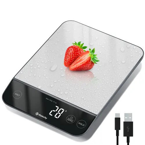 Etekcity Accurate Digital Food Weighing Scale - 22lb Capacity, 0.05oz/1g Precision, Grams/Oz Measurements, Tare for Empty Bowls, Waterproof Rechargeable 304 Stainless Steel, Wipe-Clean Saves Prep Time for Baking, Cooking
