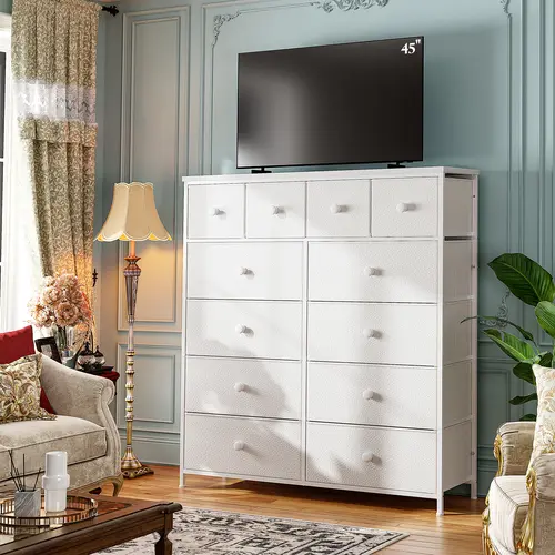Raybee Fabric Storage Tower with 12 Drawers, Tall Chest of Drawers for Bedroom, Closet Organizer & Entryway Storage, Space-Saving Vertical Dresser with Sturdy Metal Frame, Wood Top, Multifunctional Unit for Living Room, Hallway, Dorm, Easy Assembly