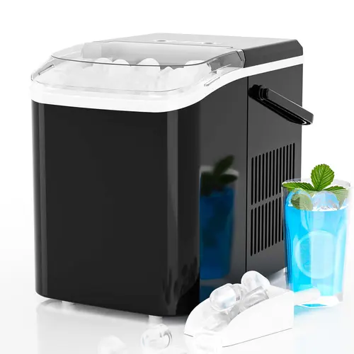 SweetFurniture Countertop Ice Making Machine, 9 Cubes in 6 Mins, 26.5lbs/24Hrs, 2-Size Bullet Cubes, with Storage Basket & Handle for Kitchen Use,home essentials