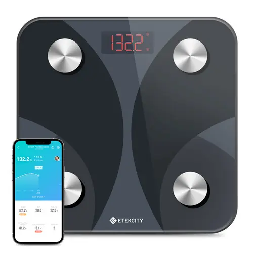 Etekcity Smart Weighing Scale - Accurate Body Composition Multi-Function Bathroom Scale, LED Digital BMI/Body Weight/Fat Percentage Measurement, Bluetooth-Enabled, 400lb Capacity, 8s Fit Time, Body Composition Scale