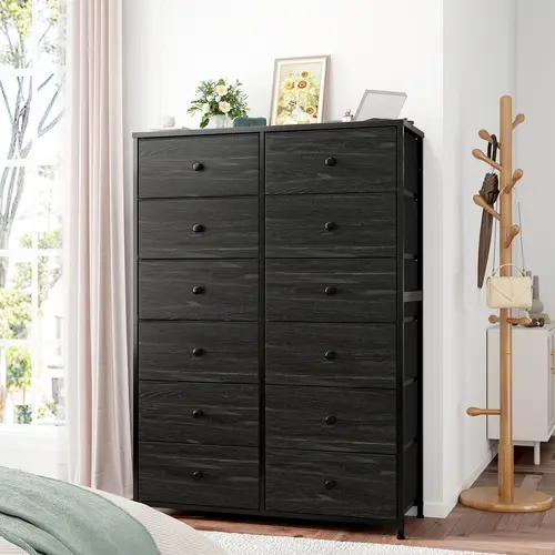 RaybeeFurniture 7/12 Drawer Dresser for Bedroom, Tall Dresser for Living Room, Extra Large Chest Of Drawers with Wood Top& Metal Frame for Apartment, Guest Room, Cabinet Storage Organizer, Bedroom Furniture, Viral Fabric Dresser Tower