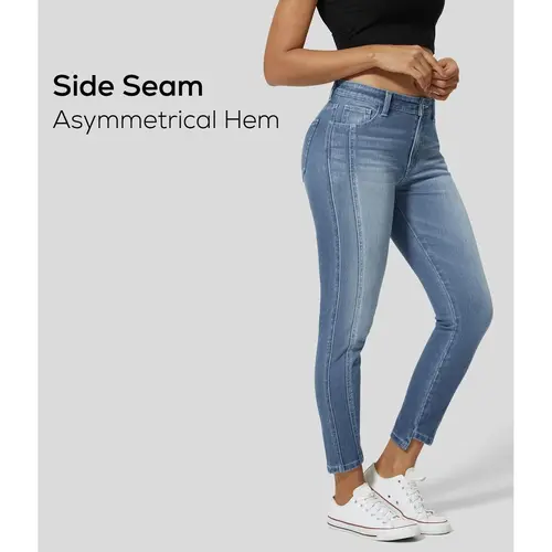Halara Magic Mid Rise Button Zipper Multiple Pockets Stretchy Knit Casual Skinny Jeans #BackToSchool