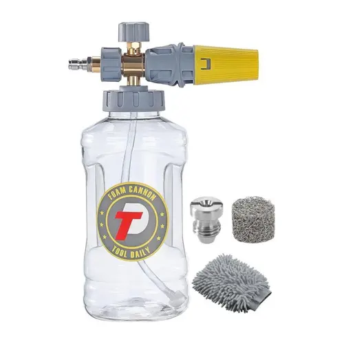 Tool Daily Pressure Washer Foam Cannon Kit, 1.5L Plastic Bottle, 1.1mm Orifice Nozzle, M22/1/4 Inch Quick Connect, Leakproof Neck, Foam Cleaner Spray, Prevents Crack Issues, for Cars/SUVs, Driveways, Car Detailing