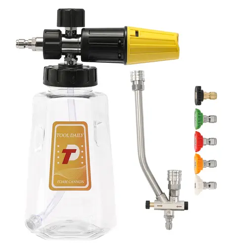 【Clearance Now!】Tool Daily Pressure Washer Foam Cannon with Dual-Connector Accessory, Power Washer Double Tip Attachment for Soap Cannon, 5 Pressure Washer Sprayer Nozzles, 1/4" Quick Connect, Car Wash Equipment, DealsForYouDays, 1L