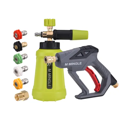 M MINGLE High Pressure Washer Foam Cannon Kit for Car Wash, 4000 PSI Short Handheld Foam Lance with 5 Nozzle Tips, 1L Outdoor Use