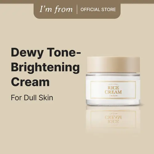 [I'm From Official Shop] Rice Cream 1.69 Ounce, 41% Rice Bran Essence with Ceramide, Glowing Look, Improves Moisture Skin Barrier, Nourishes Deeply, Soothing to Even Out Skin Tone, K Beauty Moisturizer Vegan Korea Skin Repair Hydrate Long Lasting