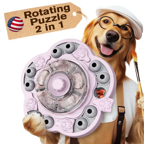 KADTC 3-Level Dog Puzzle Toy, Spin to Release Treat Dispenser, Slow Feeder