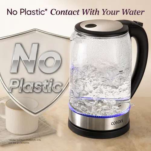 COSORI Electric Glass Kitchen Kettle - 1.8Qt, 1500W, Plastic-Free Filter & Spout, Auto Shut-Off, Black Kitchen Household Products Appliances Hot Water Boiler for Coffee, Tea (GK-172/173),home essentials