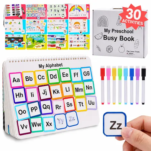 [30 Activities]  Mallify Montessori Busy Book for Kids, Preschool Learning Activities, Toddler Busy Board, Gifts for Toddlers, Busy Tots Bilingual Toddler Markers, Travel Student Painting Supplies, Teaching Supplies, mothersdaygift, #SummerFinds