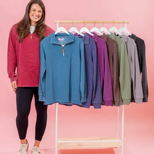 Lived In 1/4 Zip Garment Washed Pullover by DD Design | S-3XL