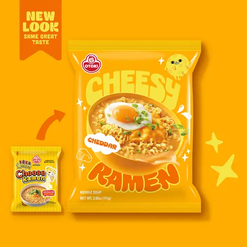Ottogi Cheesy Instant Noodle 4-Pack - Creamy Savory Korean Ramen, Cheese-Infused Asian Snack, Onion-Mushroom Topped Ambient Pantry Food Staple Meal