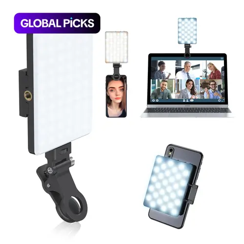 Portable Selfie Light, Led Selfie Accessories, LED Bi-Color Fill Light, USB Rechargeable Clip-On Phone Ring Light with 2000 mAh Battery, for Selfies and Video, Cell Phone LED Light