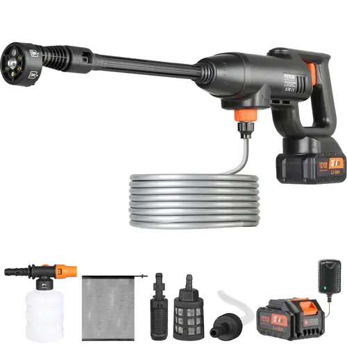 【Summerfinds】VEVOR Cordless Power Washer, 580-PSI 1.1 GPM Portable Handheld High-Pressure Cleaner with 4.0Ah Batteries, Charger, 6-in-1 Nozzle, Foam Sprayer for Home Floor Cleaning, Outdoor Backyard Use, Boat Maintenance, Pressure Washer