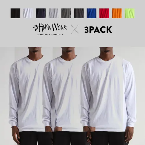 3 Pack SHAKAWEAR Men's Active Long Sleeve T Shirts Lightweight Shaka Wear Lightweight Longsleeves T Shirt Regular Fit Cotton Tee Casual Crew Neck