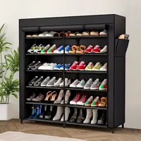 7-Tier Shoe Rack Storage Organizer 42 Pairs Portable Double Row with Dustproof Cover Non-Woven Shoe Storage Cabinet Metal Garage Summer Sale Deals