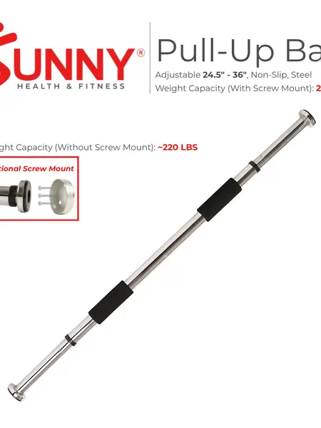 SUNNY Doorway Chin Up Bar Pull Up Bar Adjustable 24.5" to 36" Heavy Duty Muscle Exercise Equipment Home Gym Kit for Pull Ups Chin Ups Leg Lifts Push Ups Upper Body Strength Training Chest Arms Shoulders Indoor Apartment Home Workout Fitness Bar Portable