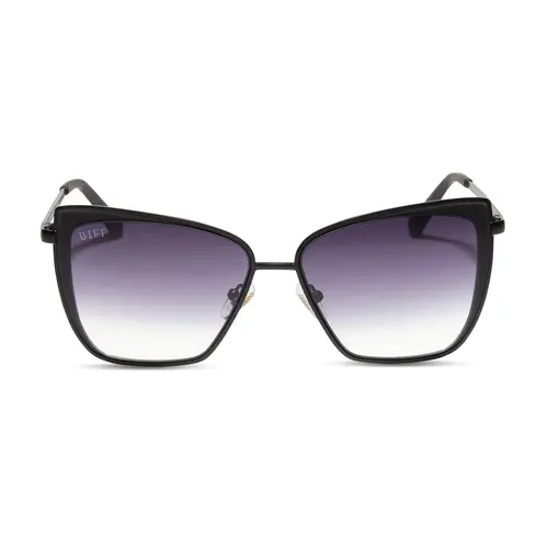 DIFF Grace Lightweight Oversized Cat Eye Sunglasses for Women, Matte Black + Grey Gradient Sharp