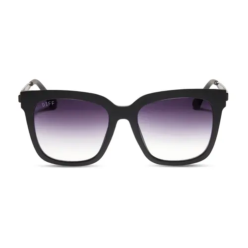 DIFF Hailey Oversized Square Lightweight Sunglasses for Women, Matte Black + Sharp Grey Gradient