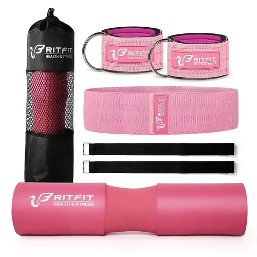 RITFIT 7-Pack Barbell Squat Pad - Workout Equipment with Fast Bar Setup, Quick-Slip Easy Install, Anti-Slip Matte Finish (Boosts Bar Grip in Sweat), Secure Hold Band, Includes Accessory, Reduce Risks & Injuries, Gym/Home Use Kit