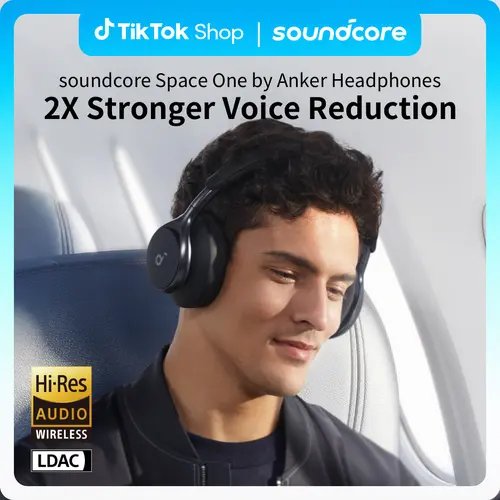 soundcore by Anker, Space One, Active Noise Cancelling Headphones, 2X Stronger Voice Reduction, 40H ANC Playtime, App Control, LDAC Hi-Res Wireless Audio, Comfortable Fit, Clear Calls, Bluetooth 5.3,back to school,back to school haul