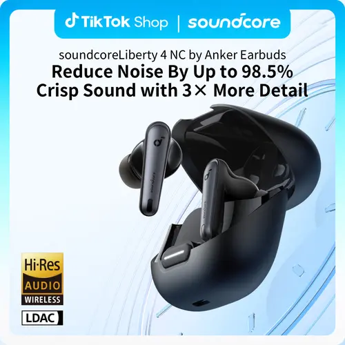 soundcore by Anker Liberty 4 NC Bluetooth Earbuds, 98.5% Reduction, Adaptive Noise Cancellation, 3× More Detail, 11mm Oversized Driver, Noise Isolation Chamber, Hi-Res Sound, 50H Battery, Wireless Charging, Bluetooth 5.3 #tiktokshopsummersale, Audios, Bat