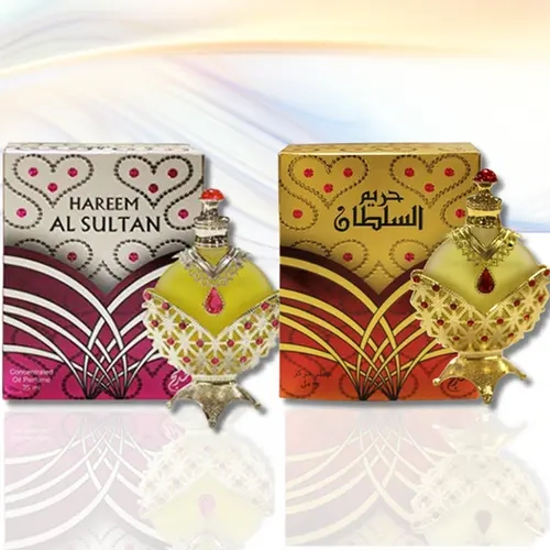 Khadlaj Hareem Al Sultan Gold & Hareem Al Sultan Silver Perfume Oil Pack of 2 - 35ML By Khadlaj - Viral Long lasting Women's Perfume Oil Fragrance Jasmine Vanilla Scented