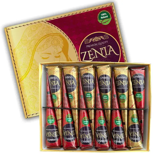 (Pack of 12) 25g Fresh Zenia Natural Henna Cones