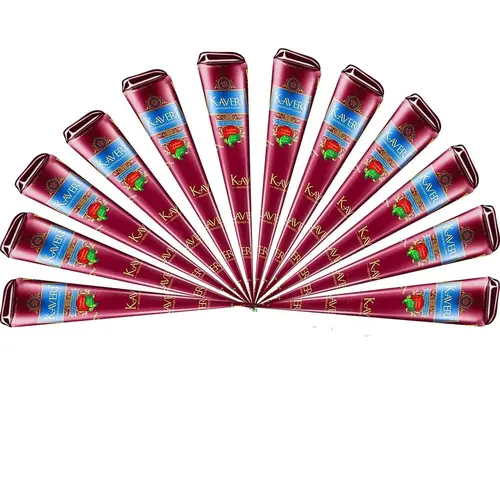 (Pack of 12) Kaveri 25g Fresh Natural Henna Cones Makeup Smooth Powder Cosmetic
