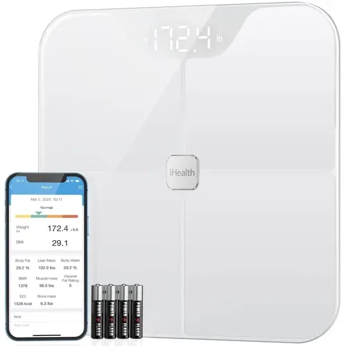 iHealth Nexus Rectangular Smart Digital Weight Scale - HSA/FSA Eligible Precision Bathroom Scale, Bluetooth Body Weight & Composition Monitor, Body Fat Muscle Analyzer with BMI for iOS & Android, Precision Bathroom Scales