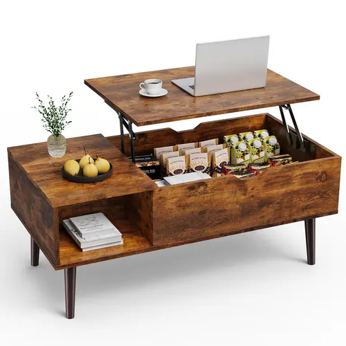 Sweetcrispy Modern Wood Lift-Top Coffee Table - Small Space-Saving Furniture with Storage Shelf and Hidden Compartment, The Coffee Table for Living Room, Office