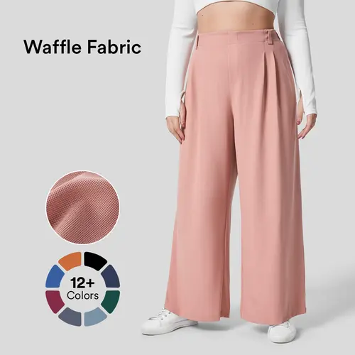Halara High Waisted Plicated Side Pocket Wide Leg Waffle Casual Plus Size Pants #BackToSchool