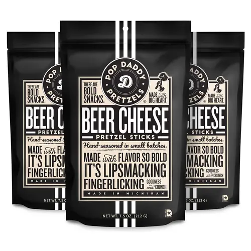 Pop Daddy Flavored Pretzels Sticks | Healthy Gourmet Pretzels Snacks | 7.5oz Individual Bags | 3 Pack | Beer Cheese