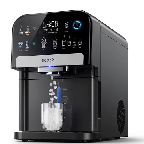 ecozy Nugget Ice Dispenser, Ultra-quiet Smart 2-in-1 Pebble Ice Machine Countertop & Water Dispenser with App Control, Easy Self-Cleaning, Auto Lighting, TDS Monitor, Measured Dispensing, Christmas Gift, Holiday Haul Gift