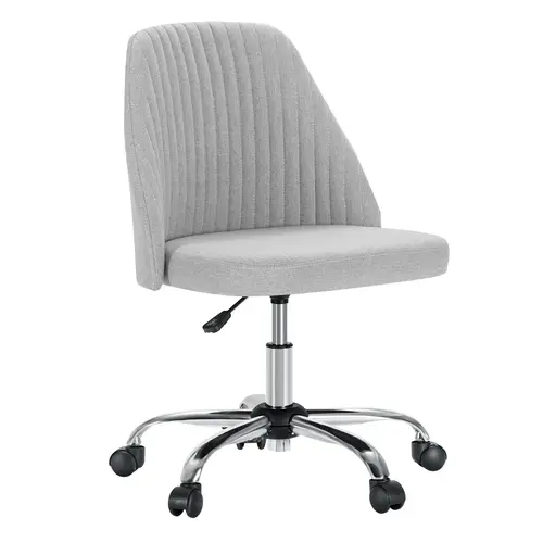Sweetcrispy Armless Fabric Office Chair - Ergonomic Computer Chair with Sturdy Frame for Steady Sits, Curved Back, Height Adjust, Single Seat, Modern Swivel Wheels for Small Spaces Home Vanity Use