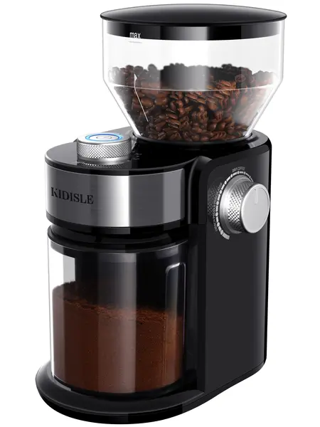 KIDISLE CG835 Adjustable Burrs Electric Coffee Grinder, 16 Precise Grinder Settings for 2-14 Cups, Black. Metallic Grinding Flat