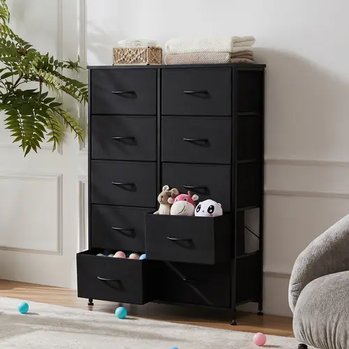 Sweetcrispy Tall Fabric Drawer Dresser Cabinet - 10 Drawers, Wood Top Modern Multifunctional Cupboard, Adjustable Organizer for Bedroom & Nursery Room Storage, House Organizers & Storage Organization,dorm essentials,home decor