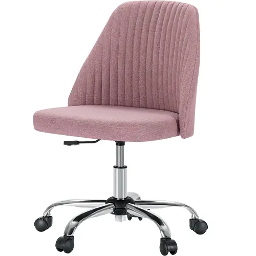 【Deal】Sweetcrispy Armless Task Chair for Focused Work, Modern Fabric Curved Back Swivel & Adjust Vanity Chair with Wheels, Mid-Back Small Space Home Office Desk Seating