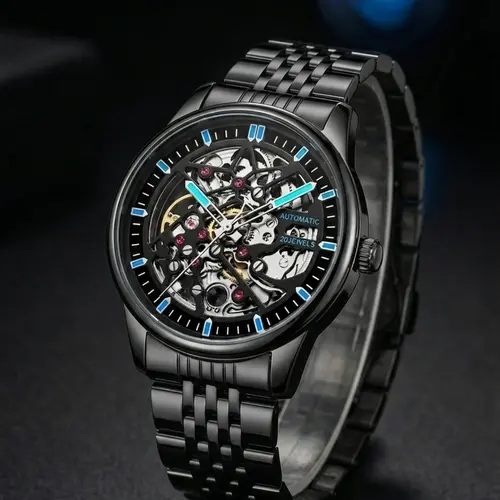 Men's Business Fashion Automatic Round Dial Mechanical Watch with Engraved Design, Elegant All-match Fashion Accessories for Daily Wear, Exquisite Accessories for Birthday Gifts, Mechanical Style Watches, Mechanical Wristwatches, Analog Mechanical Watches
