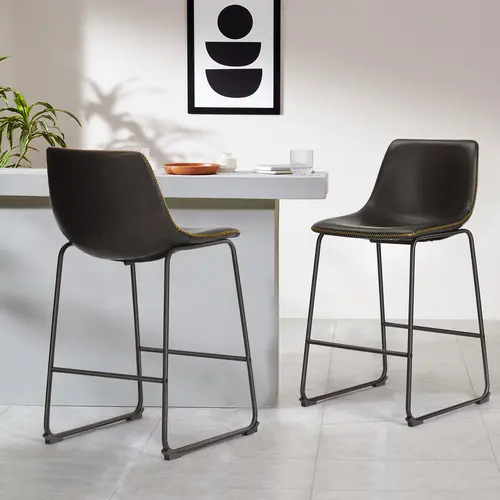 SweetFurniture Artificial Leather Barstools - Counter Height Chairs, Modern Armless Backed Counter Stools, All-Metal Legs Indoor Barstools