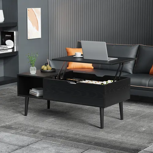【Deal】SweetFurniture Adjustable Contemporary Lift-Top Rectangle Coffee Table - Safer Smart Compact Simple Style Living Room Apartment Furniture with Hidden Storage, Storage Shelf, Recessed Lift Access, 6.3" Work Surface for Small Space Living