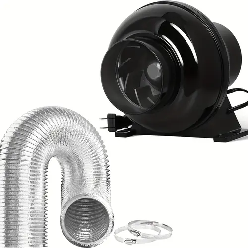 iPower 4 inches High Efficiency Inline Ventilation Fan (195 CFM), 8ft Aluminum Ducting & 2 Clamps - Quiet Air Circulation Blower for Grow Tents, Hydroponics, Basements, Bathrooms, Easy Installation