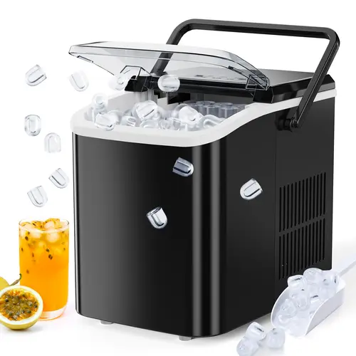 【Deal】SweetFurniture S-Countertop Ice Making Machine, Portable Self-Cleaning Icemaker with Scoop, Basket & Handle, 9 Cubes in 6 Mins, 2 Sizes of Bullet Ice