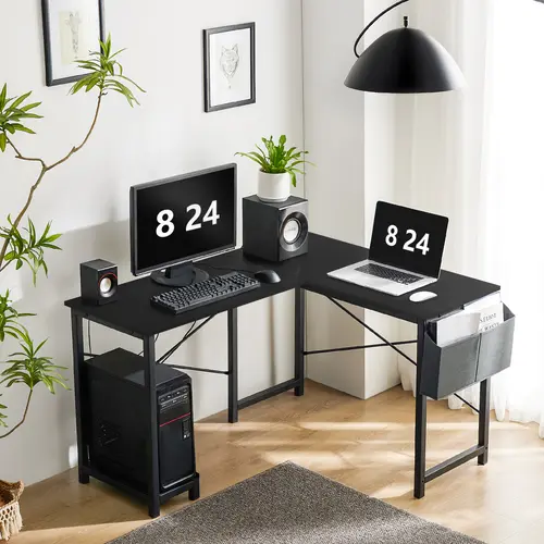 Sweet Furniture F 50-in L-Shaped Desk - Sturdy Computer Corner Workstation with CPU Stand, Side Bag, Waterproof Top Wipes Clean for Home Office Dorm (Desks for Gaming, Built for Gaming and Work)